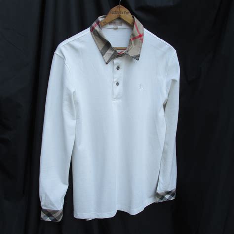 pre owned burberry brit men polo white|burberry white long sleeve polo.